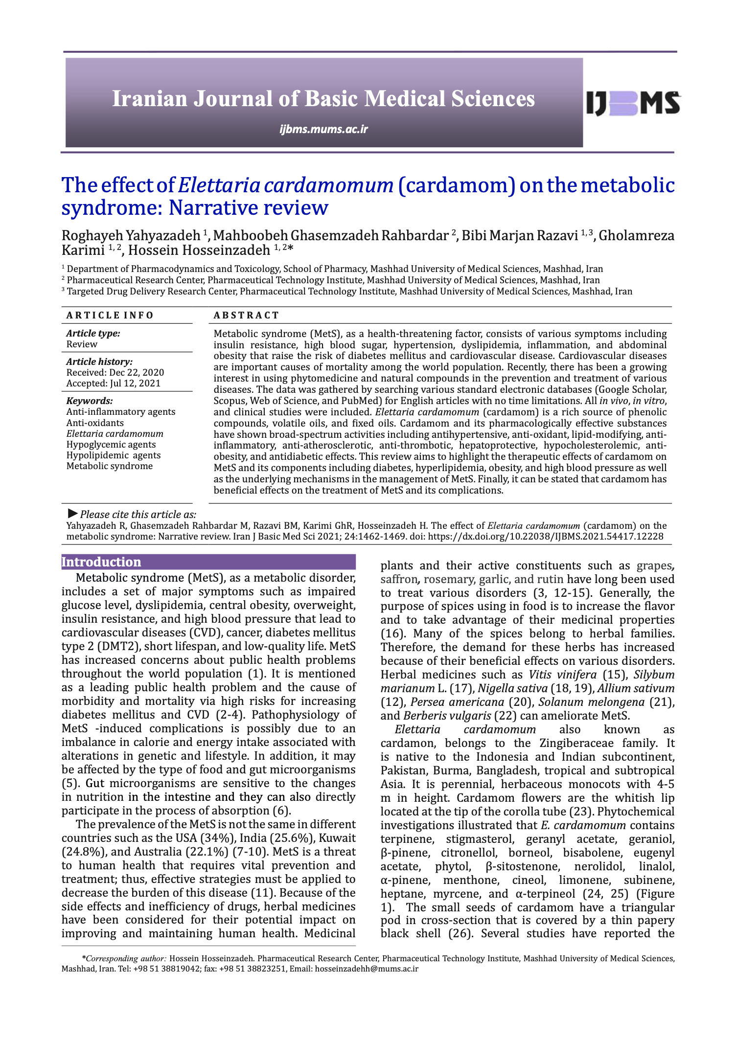 The effect of Elettaria cardamomum (cardamom) on the metabolic syndrome ...